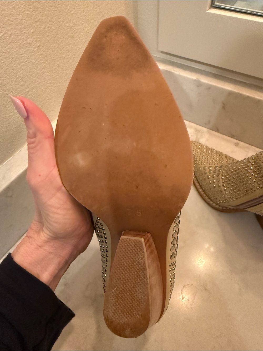 Jeffrey Campbell Beige Studded Pointed-Toe Ankle Boots - Picture 4 of 6